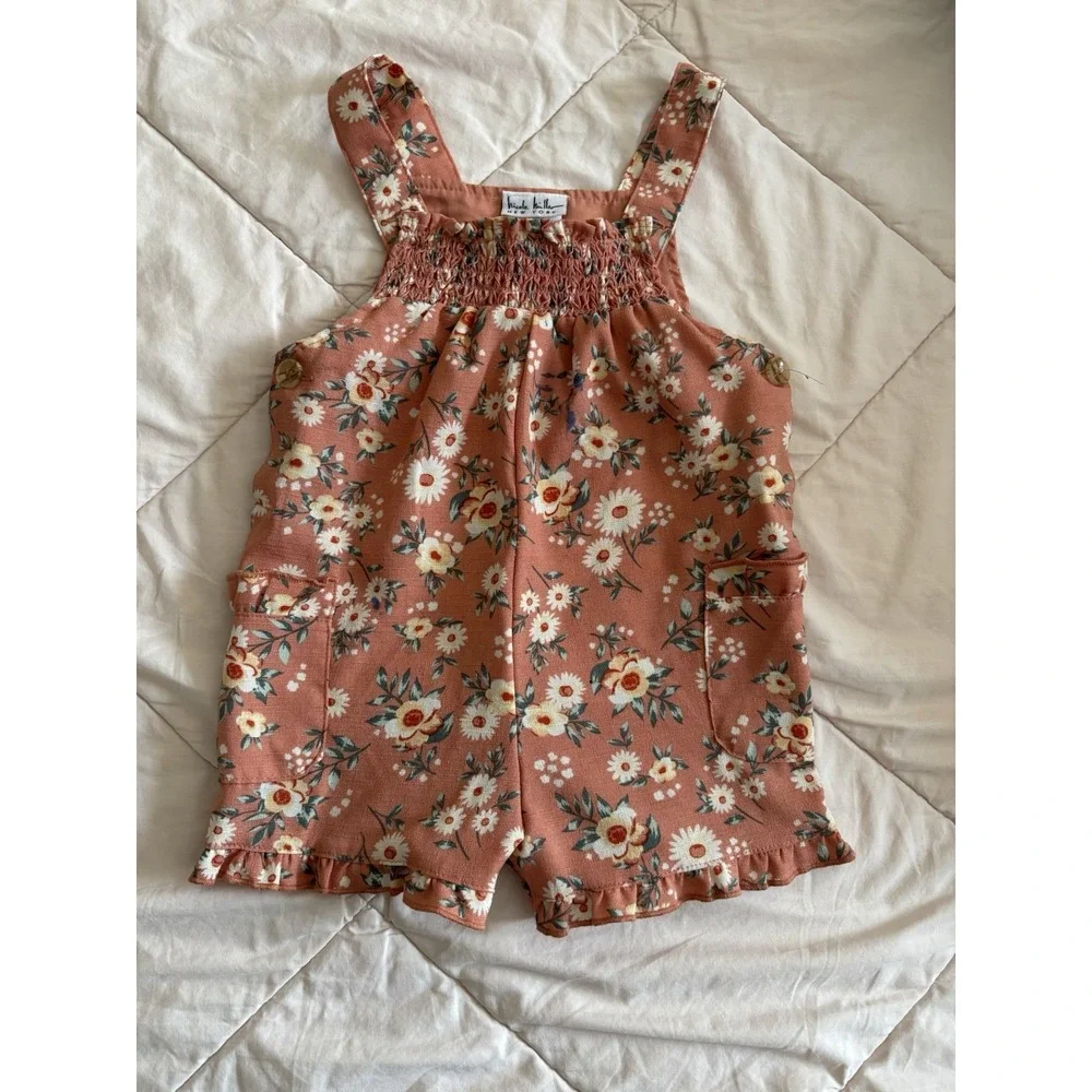 Toddler Girls' Nicole Miller Floral Sleeveless Shortalls Size 2